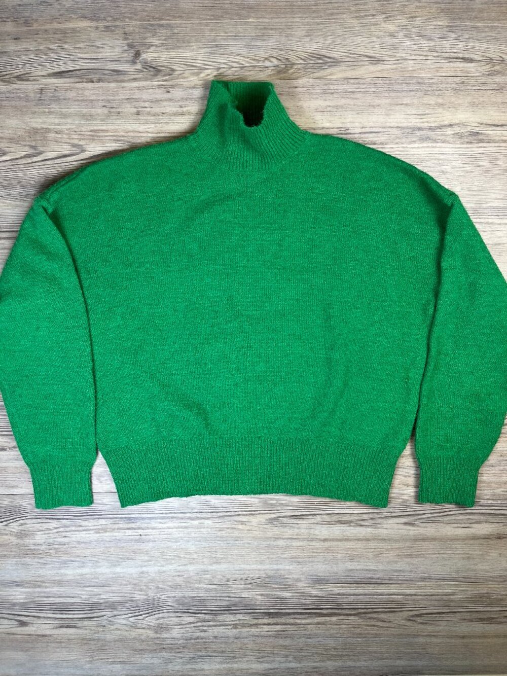 BBWM Green Mock Neck Sweater Oversized Relaxed Fit Minimalist Quiet Luxury Knit